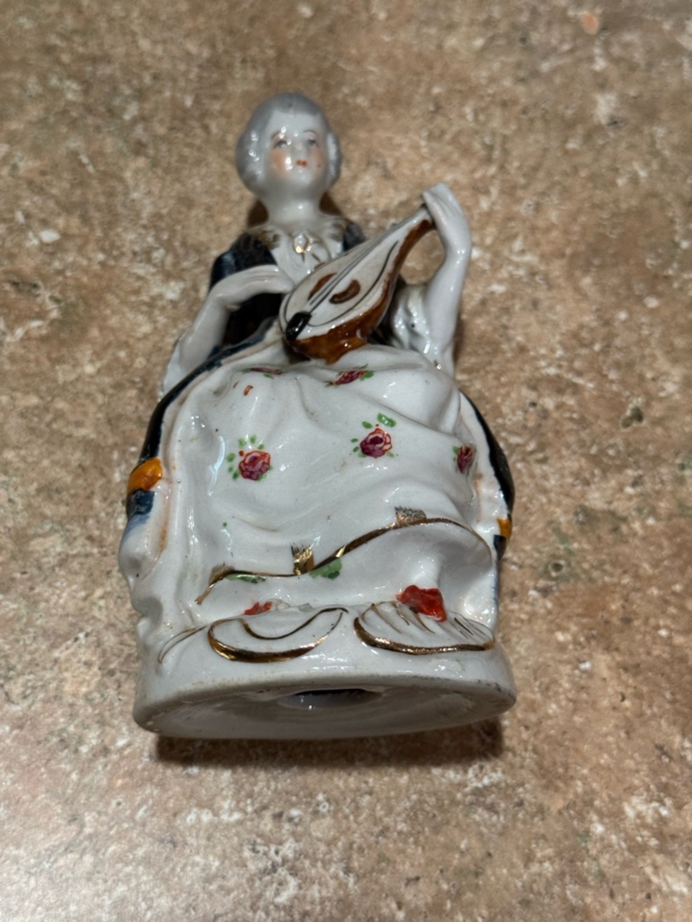 6” Porcelain Figurine Occupied Japan Woman Playing Mandolin Vintage